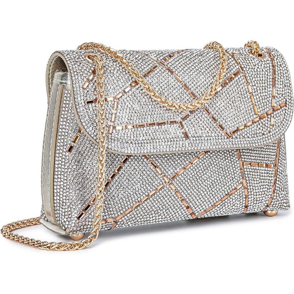 〽️Women Gold Shoulder Crossbody Handbags Crystals Rhinestone Evening Bag